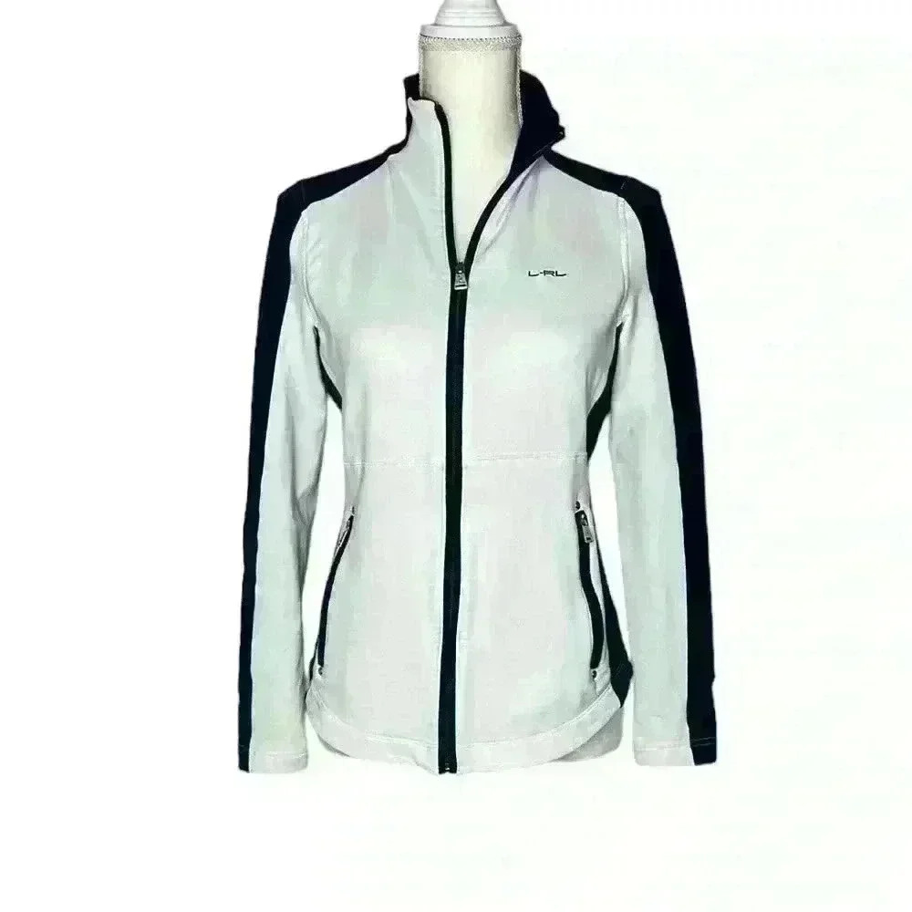 L-RL Ralph Lauren Active Womens Sweater Athleisure Colorblock Zip Up size Small